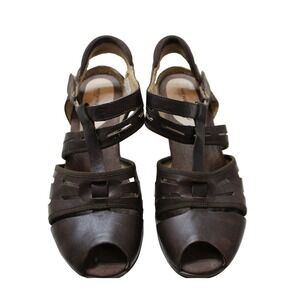 Merrell Evera Band Bracken Sandals Womens 9 Brown Good Leather Peep Toe Heels